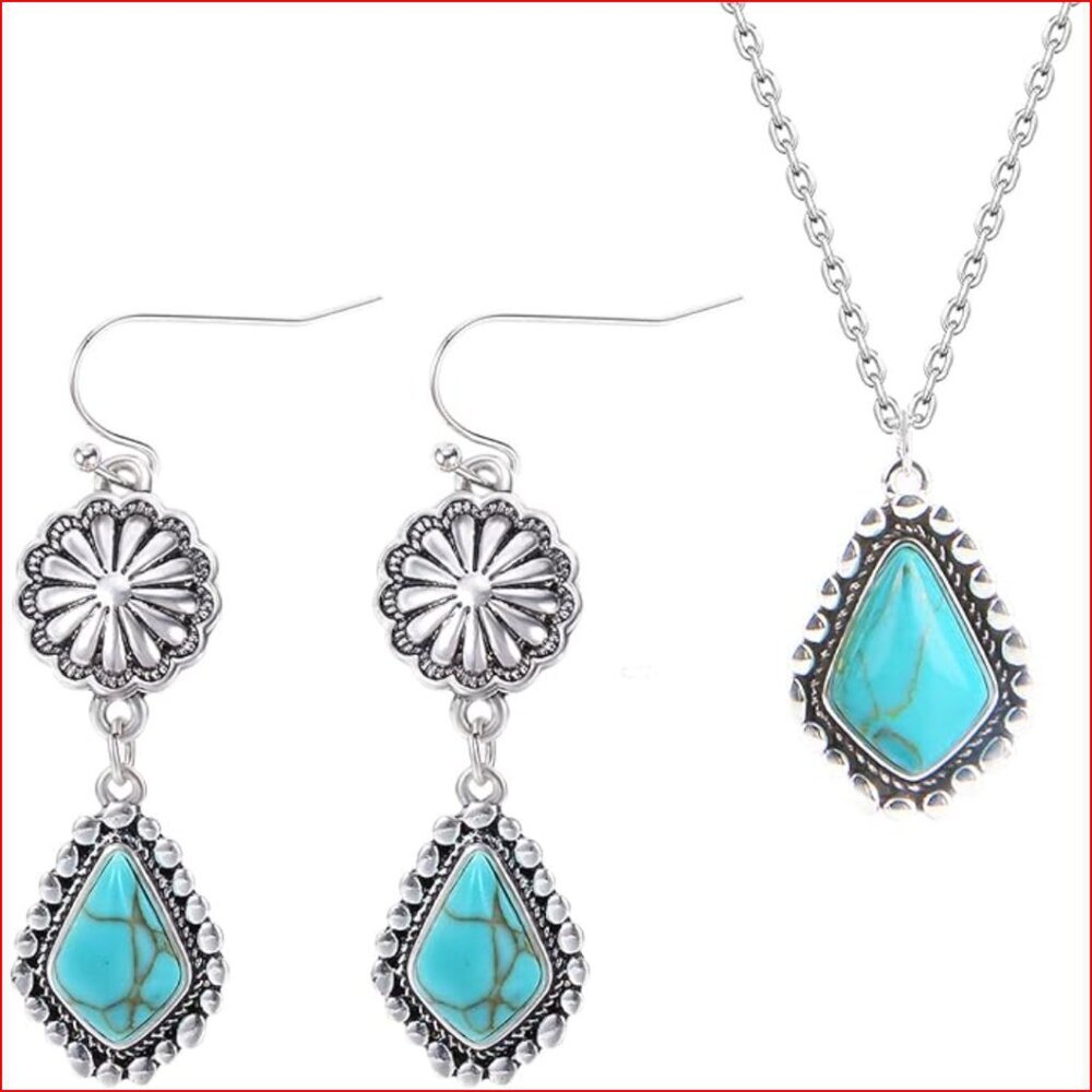 925 Sterling Silver Turquoise Jewelry Set With Gift Box
